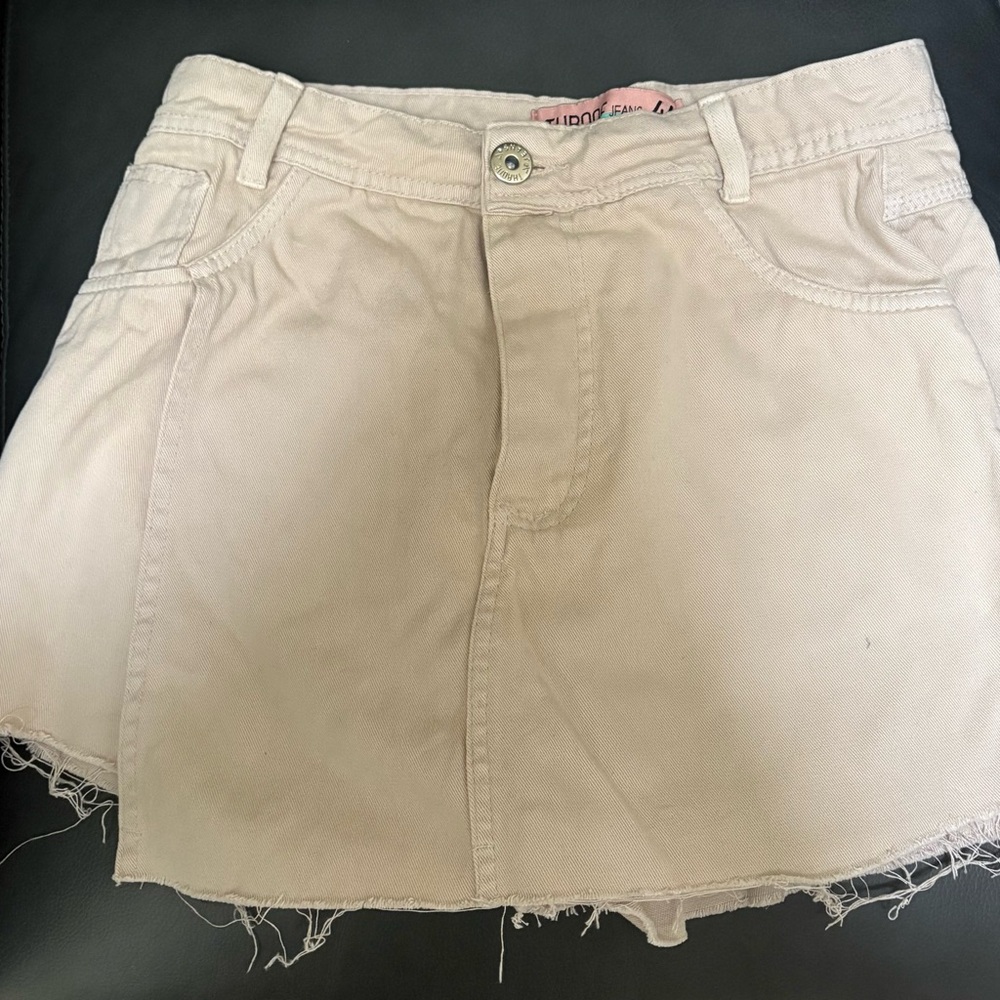 Cream Denim Mini Skort
